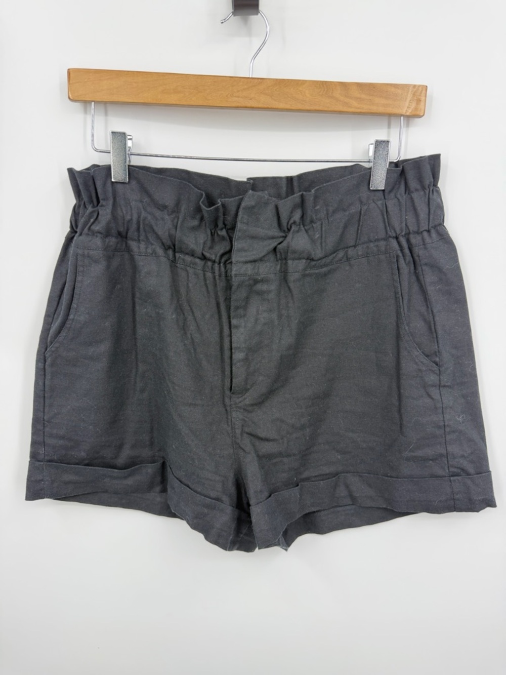 o.p.t black linen flax‎ blend vienna shorts sz M